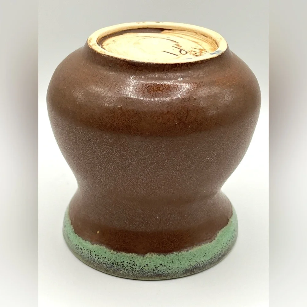 Studio Art Pottery Small Brown Green Handmade Ceramic Vase 3.5 in